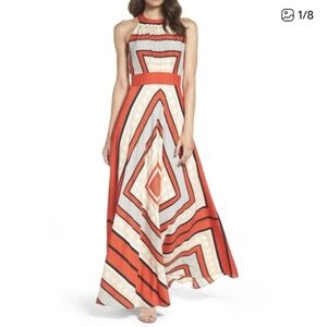 Sz 2 PINK CREAM Eliza J BANDANA GEOMETRIC print Maxi Resort DRESS GOWN WEDDING